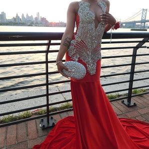 Red and silver prom dress